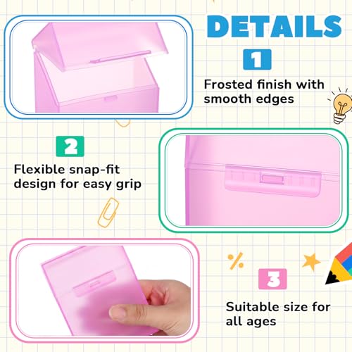 Clabby 4 Pcs Clear Plastic Crayon Boxes Hold 24 Count, Pink | Organizer Box, Case, Colorful, Portable Storage Holder with Snap Lid, for Boys Girls Kids School Classroom Home Art Supply - color: Pink