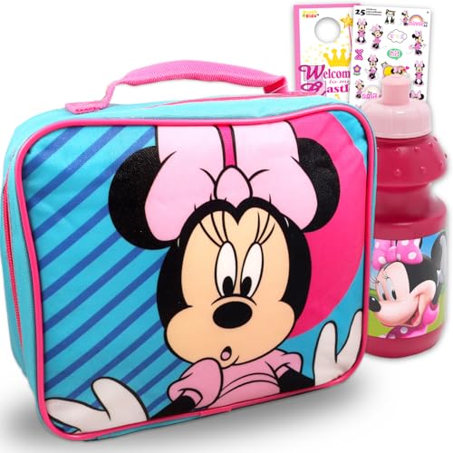 Minnie Mouse Lunchbox for School Girls Bundle w/Insulated Lunch Bag + More | Soft Minnie Lunch Box Plus Minnie Water Bottle, Stickers, More - Minnie Mouse School Supplies