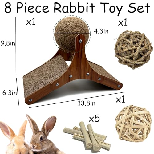 Rabbit Scratching Toys, Sisal Bunny Scratcher Ball and Scratch Cardboard Pad, Pet Enrichment Interactive Toy for Indoor Bunnies Ferrets Chinchillas Small Animals Boredom Breaker