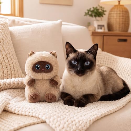 PEACH CAT Siamese Cat Stuffed Animal Cute Plush Keychain for Backpack Small Plush Pendant Toys Bag Charms Gifts for Kids & Adults - style: Siamese Cat