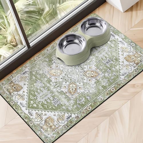 Dog Food Mats for Floors, Absorbent Dog Bowl Mat for Food and Water Dispenser Mat, Quick Dry Cat Food Mat Pet Supplies - color: Green, size: S(12"×20")