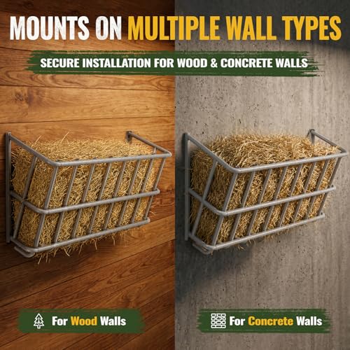 25 Gallon Wall Mount Hay Feeder, Metal Hay Rack for Goats and Horses | Galvanized steel, livestock feeding rack, barn stall feed holder, space-saving, rounded edges, easy install