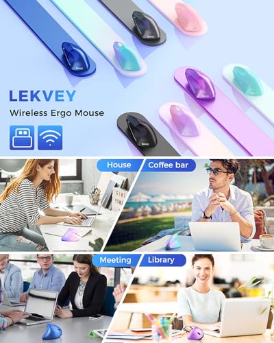 Lekvey Ergonomic Mouse, Rechargeable 2.4G USB Vertical Wireless Mouse, Blue | USB-C Charging, Wireless Plug & Play, 800/1200/1600 DPI, Quiet Clicks, 6 Buttons, Reduce Wrist Fatigue, for Laptop, Mac, PC - color: Blue