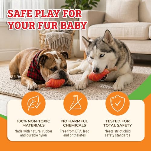 Baba Buddies 5-in-1 Turkey Leg Dog Chew Toy for Aggressive Chewers | Natural rubber & tough nylon hybrid, dental cleaning ridges, real turkey flavor. For Labrador, German Shepherd, Pit Bull