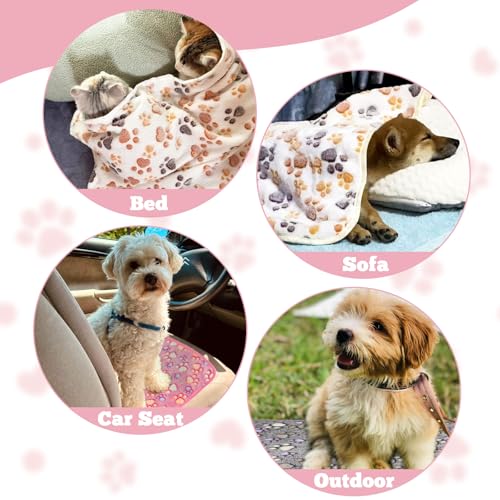 12 Pcs Small Dog Blanket Fleece Puppy Blankets Washable Pet Blankets for Cats Soft Flannel Paw Printed Throw for Guinea Pig Indoor Kittens Doggie (23 X 16 Inch, White, Dark Gray, Pink, Camel) - color: Gray, White, Camel, Pink