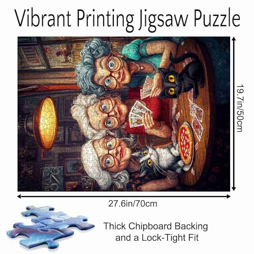 Fashion Old Woman Casino1000 Piece Jigsaw Puzzles for Adults Funny Grandma Playing Poker Jigsaw Puzzle Cute Animal Cat 1000 Pieces Puzzles Game Home Wall Decor Friendship DIY Craft Puzzle Art Gift - color: Artwork-14