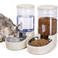 Automatic Cat Feeder and Water Dispenser with Stainless Steel Bowl Gravity Food Feeder and Waterer Set for Small Medium Dog Puppy Kitten 1 Gallon x 2(Beige) - color: Stainless Steel-Beige