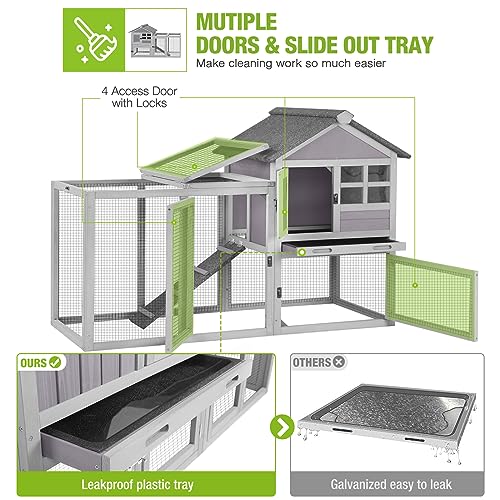 GUTINNEEN Rabbit Hutch Chicken Coop Expandable Indoor Bunny Cage Outdoor Guinea Pig Cage with Run 51.6" L - color: Grey