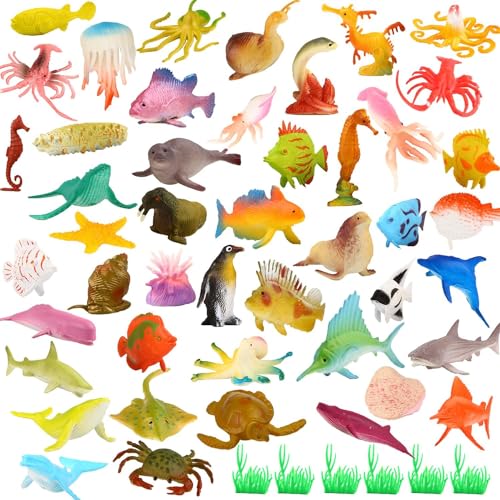 52 Pack Ocean Animal Toys for Kids, Mini Sea Creature Figures | Realistic sea life figures for bath play, water tables, sensory bins, school projects, party favors, and cake toppers