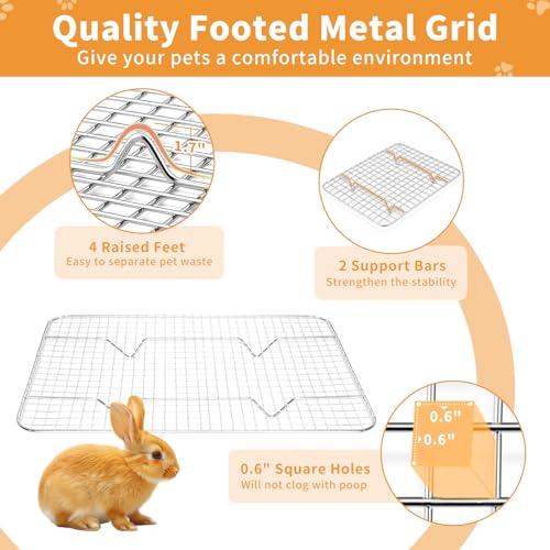 XXXL Rabbit Litter Box, 23.6" L x 15.7" W x 12.4" H Stainless Steel Rabbit Litter Box with Lid, Hay Feeder with Hooks, Footed Metal Grid, Easy to Clean for Medium and Large Rabbits