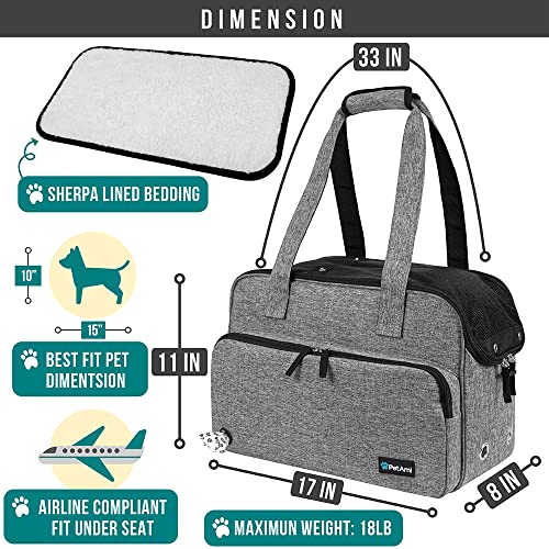 PetAmi Small Dog Purse Carrier, Soft-Sided Pet Carrier Bag with Pockets, Portable Puppy Cat Travel Handbag Tote, Airline Approved Breathable Mesh, Poop Bag Dispenser, Sherpa Bed, Max 18 lbs, Gray - color: Heather Gray