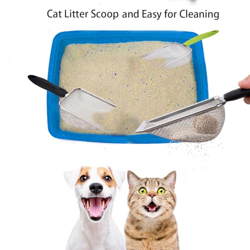 3PCS Stainless Steel Cat Litter Scoop,Litter Cleaner Corner Scoop Sand Sifter,Easy to Clean Cat Little Box, Sifting Litter Scoop Shovel for Reptile Terrarium Sand Waste - color: 2*Black-Green