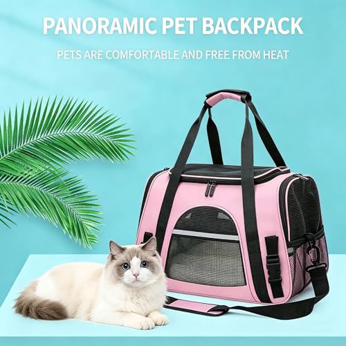 Cat Carrier Bag, Airline Approved Soft Carrier for Cats & Small Dogs | Airline approved pet carrier for pets under 15lb, breathable mesh with privacy cover, lightweight, foldable & washable - color: Pink