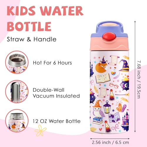 Wizard Magic 12 oz Water Bottle with Straw – Kids Stainless Steel Vacuum Insulated Cup, Leakproof Pop-Up Spout, Reusable Travel Mug for Boys and Girls Outdoor Sports - color: Magic1