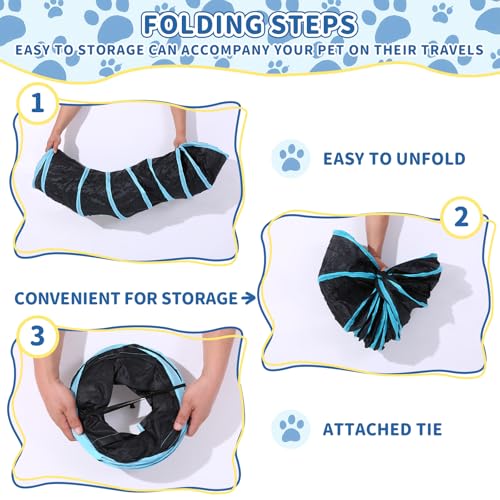 Pet Cat Tunnel, S-Shaped Tunnels for Indoor Cats, Collapsible Pet Tunnel for Kitten, Puppy, Rabbit, 25cm-Wide Tunnels, Durable & Breathable, with Peek Hole Toy Ball - color: S-Shaped Tunnel & Black/Blue