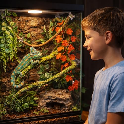 Grddaef Reptile Vines Plants for Terrarium, Flexible Vines Jungle Climbing Branch with Leaves Tank Decor for Snakes Bearded Dragons Geckos Hermit Crabs Lizards Chameleons