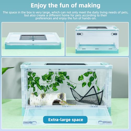 16" Foldable Mesh Reptile Terrarium for Bearded Dragon & Gecko Blue | High-temp resistant mesh; foldable design for portability. Clear panels allow 360° views. Fits lizards, geckos & iguanas. - color: Blue, size: Small (16"x11.4"x9.3")