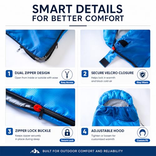Sleeping Bags for Adults & Kids, Lightweight Camping Sleeping Bag | Waterproof Backpacking Sleeping Bag for Girls, Boys & Teens, Warm 3-Season Design for Hiking, Camping & Outdoor Travel - color: 3lb-Blue