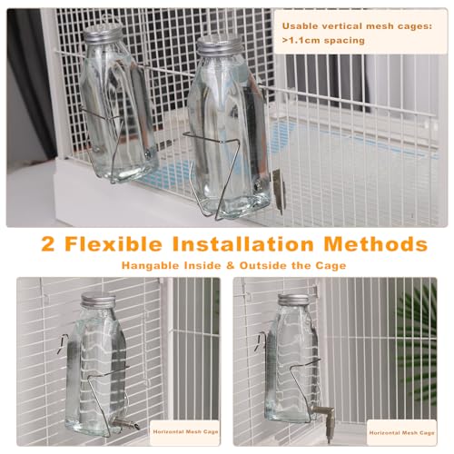 Guinea Pig & Rabbit Water Bottle, 350ml No-Drip Chew-Proof Glass Dispenser with Stainless Steel Nozzle for Hamster, Squirrel, Bird, Guinea Pig Cage (350-S)