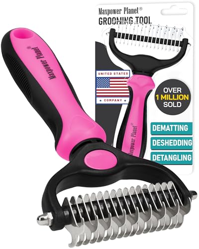 Maxpower Planet Hair Brush - Double Sided Shedding, Dematting Undercoat Rake for Dogs, Cats - Extra Wide Dog Grooming Brush, Pink | Pink, Deshedding & Dematting, Extra-Wide Double-Sided Comb, Long-Haired Coats, Reduces Shedding, Original Design - color: P