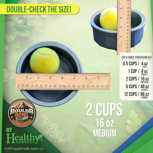 Pet Crock Bowl – Thick Durable Plastic Non-Tip Food & Water Dish for Dogs, Cats & Small Animals – Indoor/Outdoor – Chew Resistant, Easy Clean (Green, Medium 16oz) BouldrBowl by Healthy Surplus® - color: Green, size: 2 Cups (16oz)