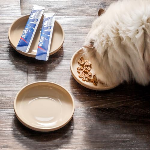3 PCS Ceramic Cat Bowls, 5.5 in Pet Food Bowl Cat Dishes for Food and Water, Small Dog Dish(Khaki) - color: Khaki