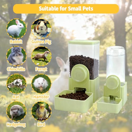 Hanging Automatic Pet Food Water Dispenser, Rabbit Feeder for Cage, 40.5 oz and 17oz Auto Gravity Feeding Station Set for Guinea Pig Cat Puppy Hedgehog, Ferret Bunny Accessories