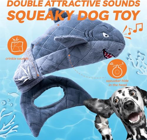 LEGEND SANDY Large Squeaky Dog Toys to Keep Them Busy, Interactive Plush Dog Toy,Crinkle Tug of War Dog Chew Toy for Small, Medium, and Large Dog | Squeaky Pet Toys, Dog Chew Toys to Keep Them Busy - color: Grey Shark