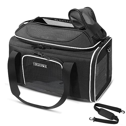 Top-Expandable Small Pet Carrier 18"x13"x9.5" Airline Approved | for Southwest Airlines, Lockable Safety Zippers and Anti-Scratch Mesh, Soft-Sided, Pets Under 10 Lbs, Black - color: Black, size: 18.0"L x 13.0"W x 9.5"H