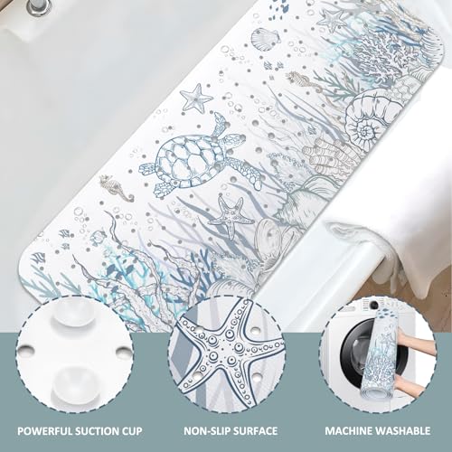 Sea Turtle Bathtub Mat Non Slip, Cute Baby Bath Mat for Tub Rubber Tub Mat, Kids Bath Mats for Bathroom Undersea Anti Slip Shower Mat with Suction and Drain Holes Machine Washable, 40″X16″ - color: C04, size: 40" x 16" (Rectangular)