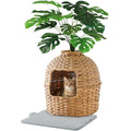 SETVSON Cat Litter Box Enclosure Plant, PE Rattan Kitty House, Natural | Decorative Planter Design, Waterproof Inner PVC Liner, Includes Artificial Plants, Real Stones, Litter Mat, 20x20 Inches - color: Natural(with Litter Mat)