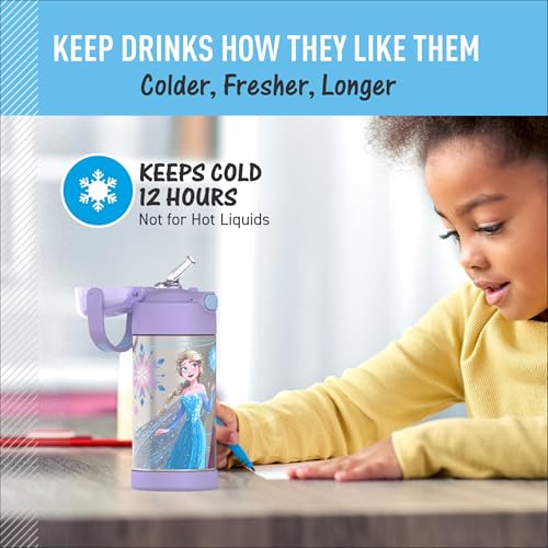 THERMOS FUNTAINER Water Bottle with Straw, 12oz, Frozen 2 | Kids Stainless Steel Insulated Water Bottle, Keeps Drinks Cold Longer for School & Play, BPA-Free - color: Frozen 2, size: 12 Ounces