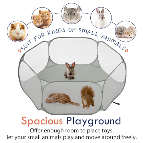 Pawaboo Small Animals Playpen, Gray | Waterproof Small Pet Cage Tent, Strong Steel Wire Frame, Portable Outdoor - color: Gray