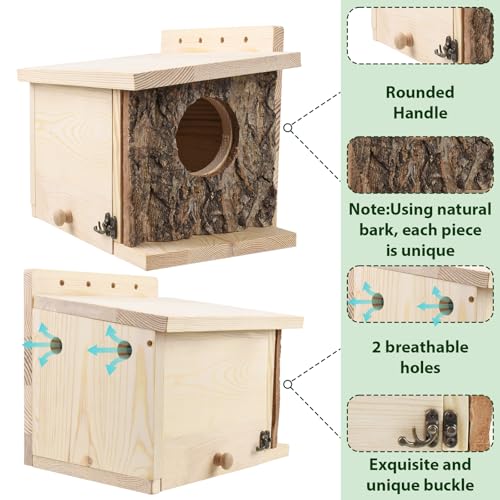 Squirrel Nesting Box, Easy Assembly Squirrel Houses for Outside Nesting | Wooden Nesting Box for Squirrels, Chipmunk, Bird and Small Animals - size: Medium