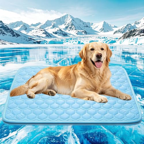 Cooling Mat for Dogs & Cats, Thick Breathable Dog Cooling Mat Q-MAX>0.45 | Chill Cool Fiber Dog Cooling Bed with Non-Slip Base, Non-Toxic Foldable Washable Crate Kennel Pad for Indoor & Outdoor Use - size: 20"*30"(Medium)