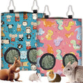 2Pcs 2 Styles Rabbit Hay Feeder Bag with 2 Holes 11.6 x 9.1 Inch Guinea Pig Hay Holder Small Animal Dinosaur Pattern Cloth Washable Hanging Feeding Holders for Bunny Chinchillas Hamsters - color: Dinosaur