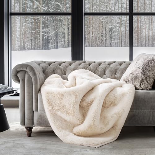 EVERGRACEHOME Faux Chinchilla Fur Throw Blanket, 60"x80", Arctic White | Luxury, Super Soft, 1220GSM, Fluffy Cozy Mink, Reversible Velvet Back, Warm Thick Heavy Winter Throw for Couch Bed, Gift - color: Arctic White, size: 60"x80"