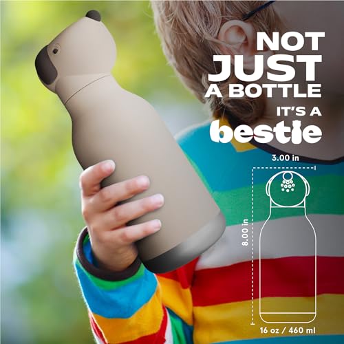 asobu Bestie Water Bottle, Cute Collectible Character, Leak Proof, BPA Free | 16 oz, Stays Cold 24 Hours, Double Wall Vacuum Insulation, Food Grade Stainless Steel, Spill Resistant, Great Gift Idea - color: Beige Dog