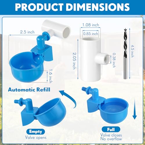 LemonRoad 30 Set Automatic Chicken Waterer Cups with 1/2" PVC Tee Fitting Chicken Drinking Bowl, Poultry Drinker Mounting Hole Opener,Water Dispenser Feeder for Duck, Goose, Turkey, Pigeon(Blue Black) - color: Blue Black