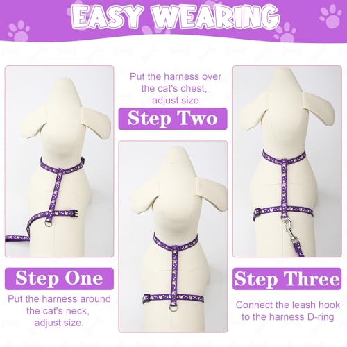 2 Pack Cat Harness and Leash with Collar Set, Escape Proof Cat Harness Adjustable Kitten Harness Glow in The Dark for Small Medium Cats | Adjustable Kitten Harness Glow in The Dark for Small Medium Cats - color: Multicolor