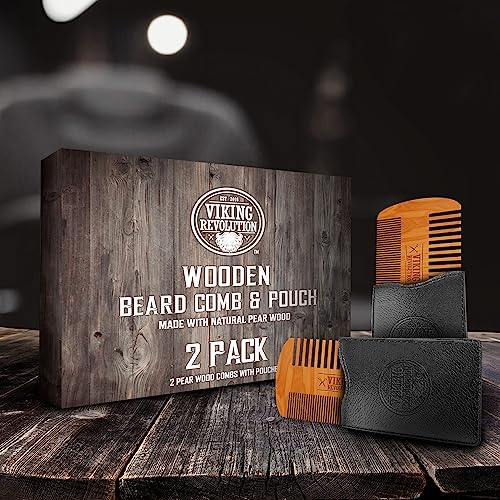 Viking Revolution Wooden Beard Comb & Case - Pocket Comb, 2 Pack - style: Beard Comb 2 Pack