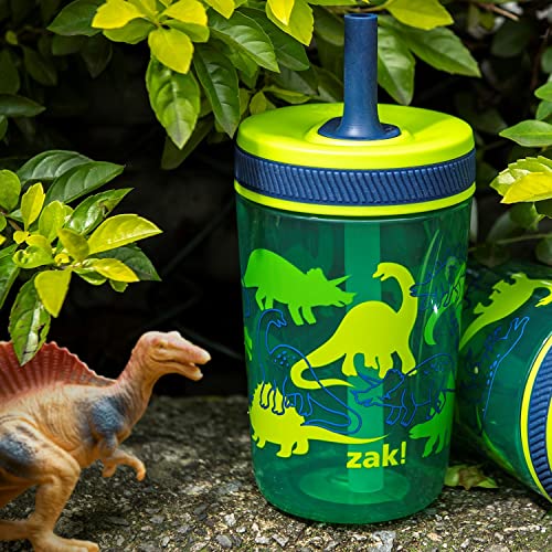 Zak Designs Kelso 15 oz Tumbler Set, (Dino Camo) Leak-Proof Screw-On Lid with Straw Made of Durable Plastic and Silicone, Perfect Cup Bundle for Kids (2pc Set) | BPA Free, Plastic, Sippy Cups, Cup Holder Friendly, Dishwasher Safe, Easy to Clean, Dinosaur,