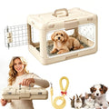 Foldable Hard Cat Carrier, Transparent Pet Crate for Cats & Small Dogs, Collapsible Travel Kennel with Ventilation & Urine Pad Mesh Grid, Portable Travel cage, Essential for pet Travel, Apricot - color: Apricot