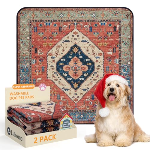 Lahome Super Absorbent Washable Pee Pads for Dogs - Secure Floor Protection - Non-Slip, Leakproof Reusable Pads for Training, Crates & Playpens (2 Pack, 36"x36", Red) - color: Red, size: 3FT x 3FT (Pack of 2)