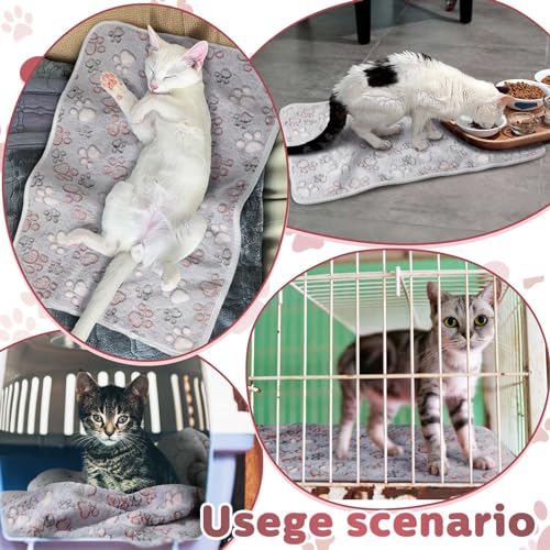 Panelee 4 Pcs 24 x 16 Inch Waterproof Dog Puppy Pads Soft Cat Blankets Dog Sleep Mat Absorbent Pet Blanket Paw Pattern Whelping Warm Pads Fleece Puppy Potty Training Pad Reusable(Gray) - color: Gray