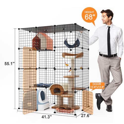 Oneluck Extra Large Cat Cage,4-Tier Catio, DIY Metal Cat Enclosure with Platforms,55 Inch Indoor Cat Cage for 1-3 Cats, Indoor Cat Playpen for Cats Rabbits Small Animals - size: 41.3"L x 27.6"W x 55.1"H
