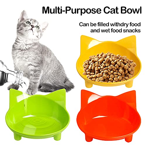 Cat Bowls, Non-Slip Food and Water Bowls for Cats & Dogs, Wide & Shallow Design to Prevent Whisker Fatigue, Safe Food-Grade Pet Dishes for Kittens, Puppies, Rabbits - color: 3Yellow+Green+Orange