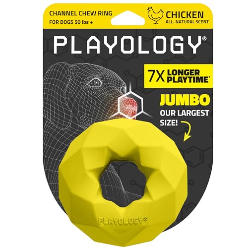 Playology Channel Ring Dog Chew Toy for Large Dogs - Jumbo, Chicken Scent | Large Breeds, Moderate Chewers, Indoor Outdoor Use, Easy Rinse Clean