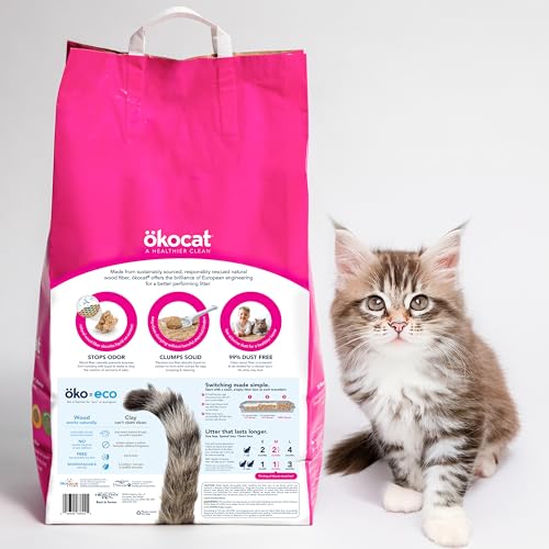 ökocat Super Soft Wood Unscented Clumping Cat Litter, 10.6 Pounds - Natural Ingredients, Stops Odor, Clumps Solid, 99% Dust Free, Great for All Cats, Sensitive Paws, Kittens | Ideal for cats with sensitive paws and kittens, Clay-like texture for easy tran