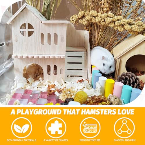 Hamster House,Tiny House with Slide House, Double-Decker Hut, Hamster Cage Accessories,Small Animal Habitat Decor for Small Hamster
